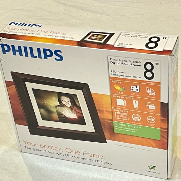 Phillips Mahogany Wood 8 Inch LED Digital Photo Frame Clock Calendar USB / Card - Picture 4 of 8